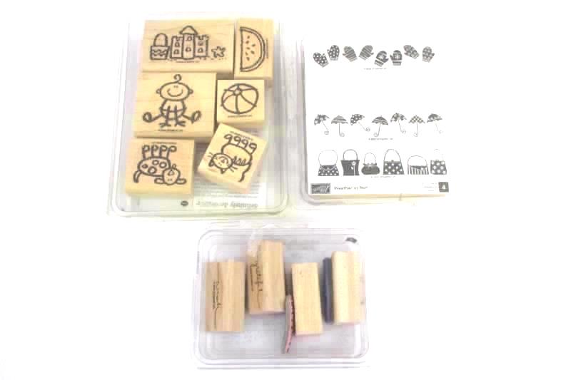 Lot of 3 Stampin Up Rubber Mounted Wooden Stamp Sets Crayon Fun Weather or Not