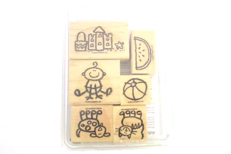 Lot of 3 Stampin Up Rubber Mounted Wooden Stamp Sets Crayon Fun Weather or Not
