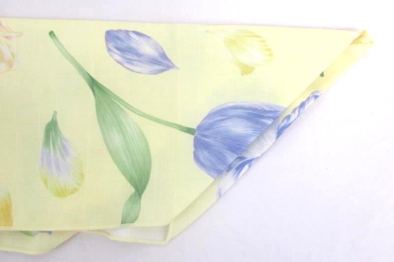Large Spring Blue Textured Tablecloth and Yellow Floral Table Runner 50.5x52in