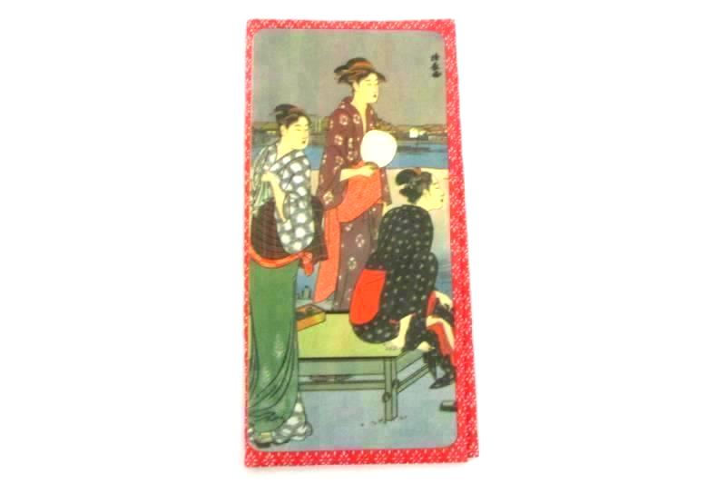 Cloth Checkbook Cover Red White Japanese Women Design