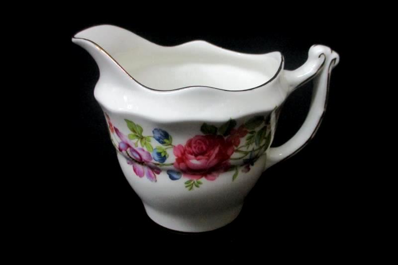 Vintage Old Royal bone China Creamer White Flowers Gold Gild England