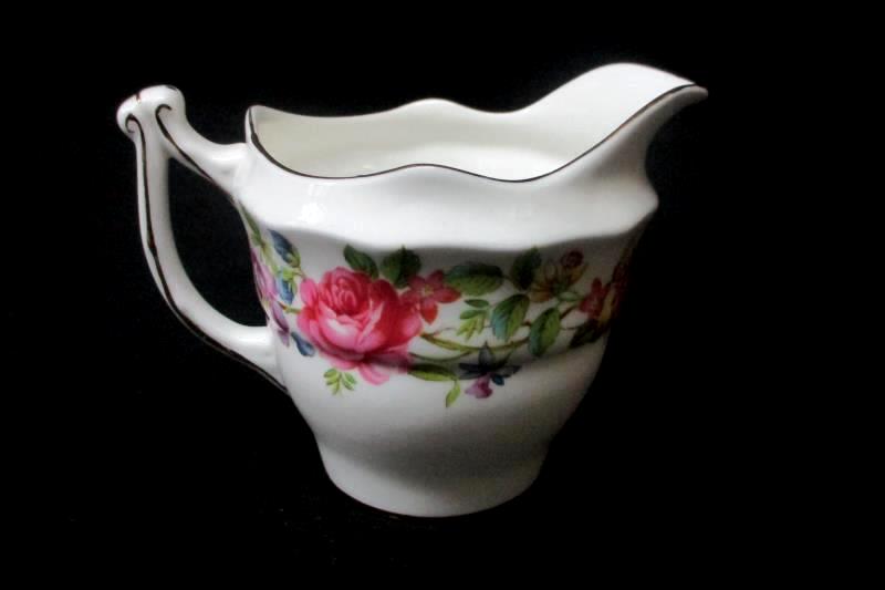 Vintage Old Royal bone China Creamer White Flowers Gold Gild England