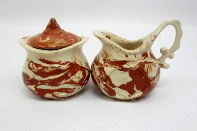 Demitasse Creamer And Lidded Sugar Bowl Brown Beige