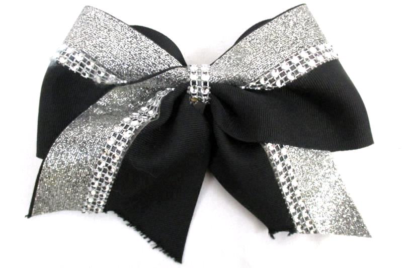 Lot of 3 Girl's Hair Ribbon Bows Clip Band Fleur Di Lis Black Rhinestone Red