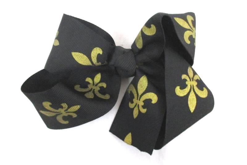 Lot of 3 Girl's Hair Ribbon Bows Clip Band Fleur Di Lis Black Rhinestone Red