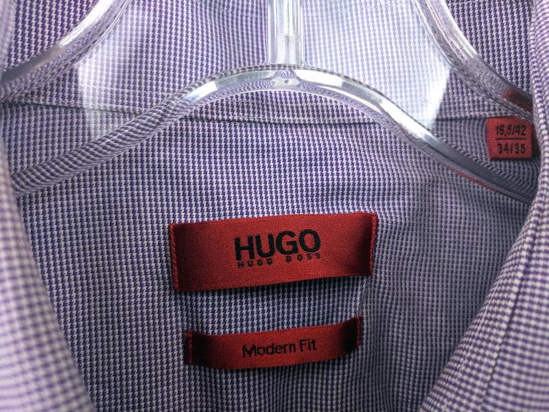Hugo Boss Dress Shirt Modern Fit Purple Micro Check Enderson X Men's Size 16.5