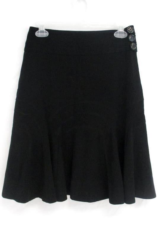 Elevenses Women's Black Flare Skirt Stretch Side Buttons Hidden Zipper Size 2