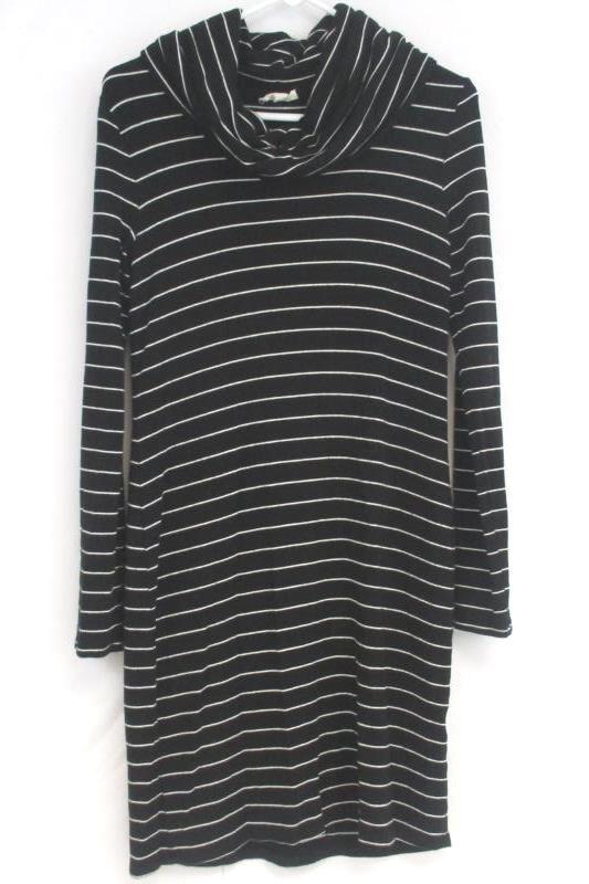 Maison Jules Women's Black Striped Cowl Neck Sweater Dress Rayon Blend Size M