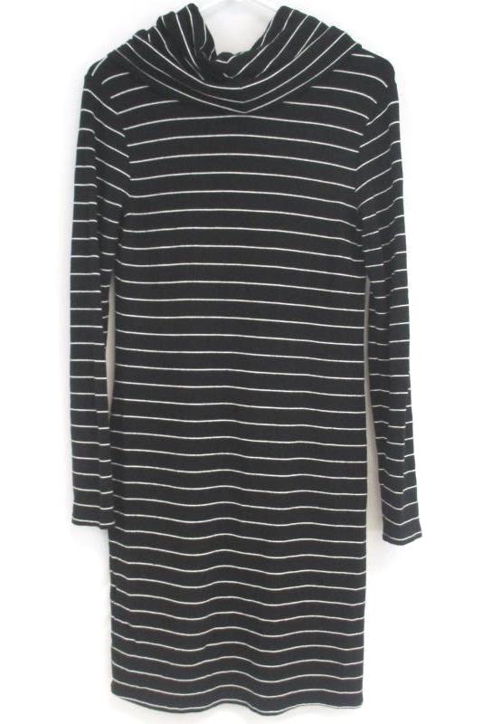 Maison Jules Women's Black Striped Cowl Neck Sweater Dress Rayon Blend Size M