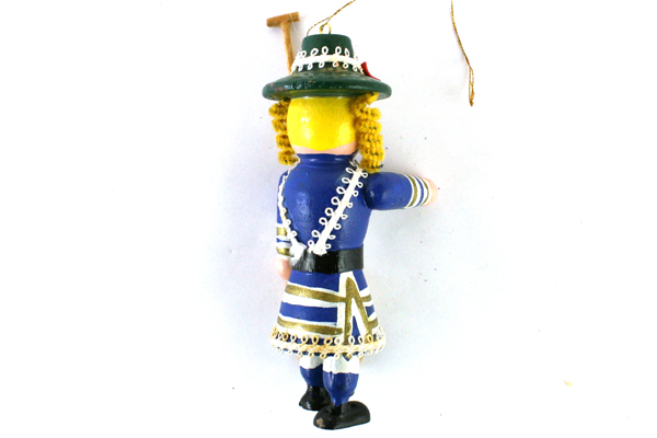 4" Hand-Painted Wooden Ornament Soldier Woman with Paddle