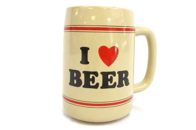 Vintage Russ 15 oz Ceramic I Heart Beer Mug Cup Breweriana