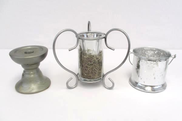 3 DIY Glass Silver Candles Candle Holders Paint Bucket Scroll Design Pedestal