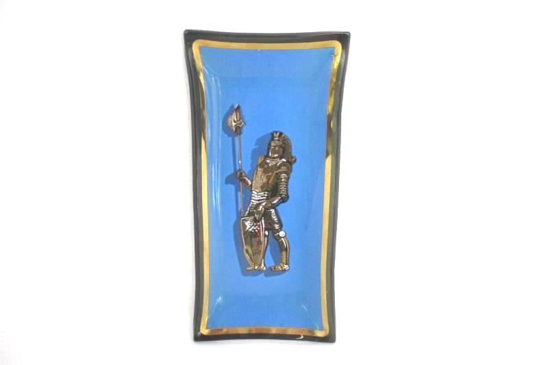 Houze Arts Vintage Glass Candy Dish Pin Tray 1960 Golden Knight Rectangle