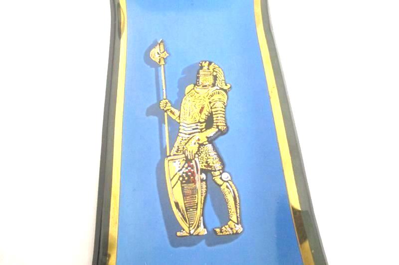 Houze Arts Vintage Glass Candy Dish Pin Tray 1960 Golden Knight Rectangle