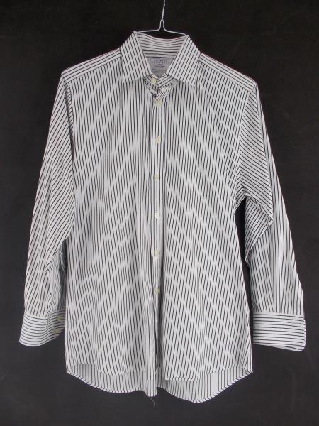 CHARLES TYRWHITT Dress Shirt Slim Fit Spread Collar Striped White Twill Sz 16.5