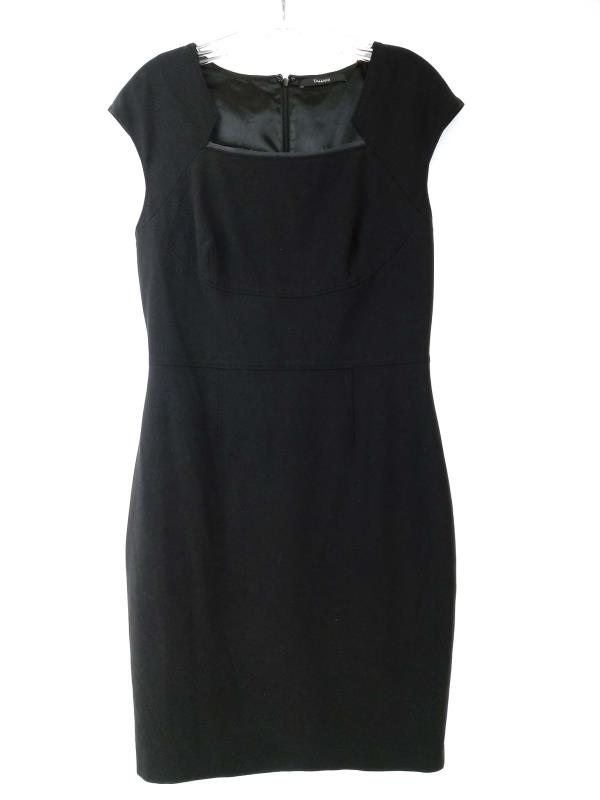 Tahari Black Bernadette Sheath Dress Cap Sleeve with Cut Out Neck Size 8