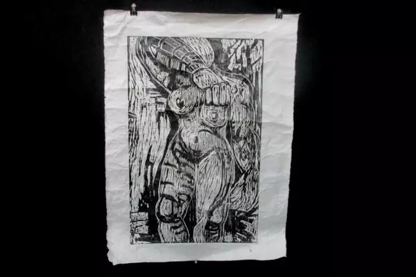 Standing Nude Series I Block Print By Nini Ordoubadi On Recycled Paper 1985
