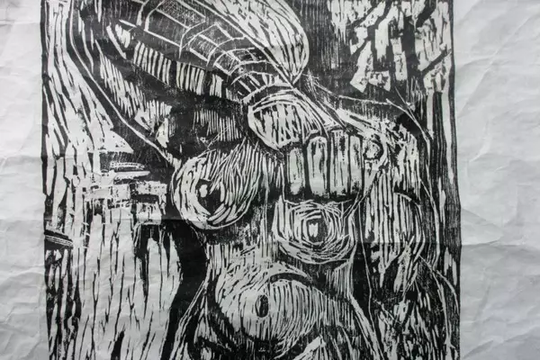 Standing Nude Series I Block Print By Nini Ordoubadi On Recycled Paper 1985