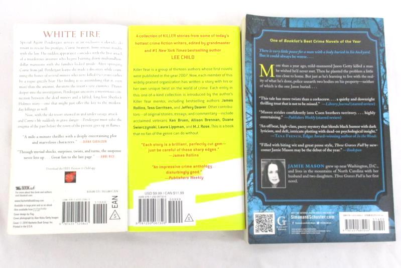 Lot of 3 Mystery Paperback Novels Killer Year White Fire Three Graves Full