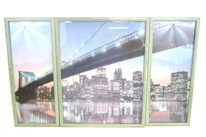 New York City Skyline Twin Towers Brooklyn Bridge Framed Wall Hanging Triptych