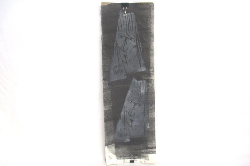 Black Ink Female Face Block Prints On Recycled Paper By Nini O Canada Lot Of 3