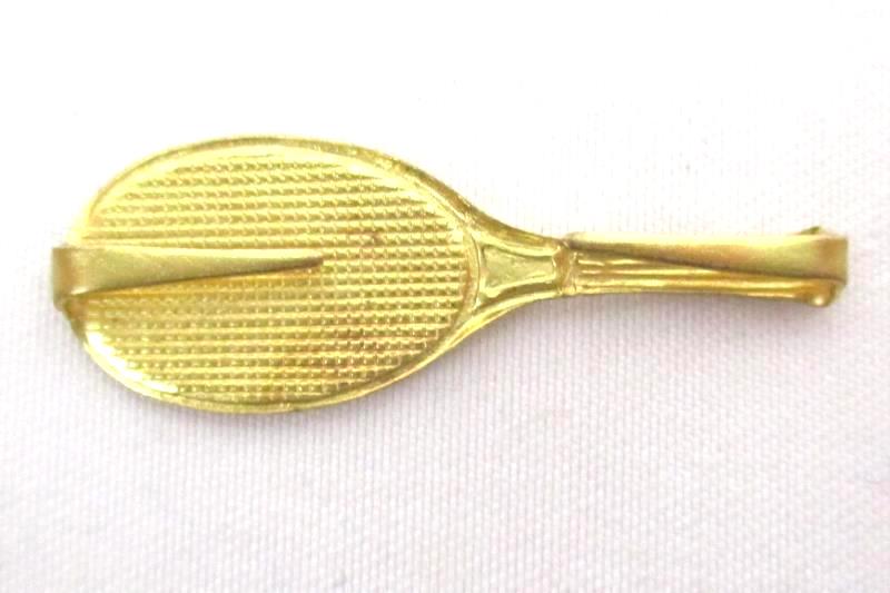 Vintage Men's Gold Tone Tie Clip Tennis Racket Squash Badminton Tack