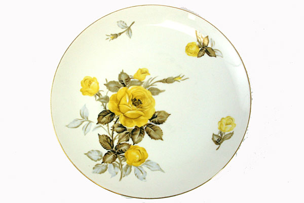 Decorative Plate Yellow Roses Cotillion by Japan Wall Deco Gold Trim