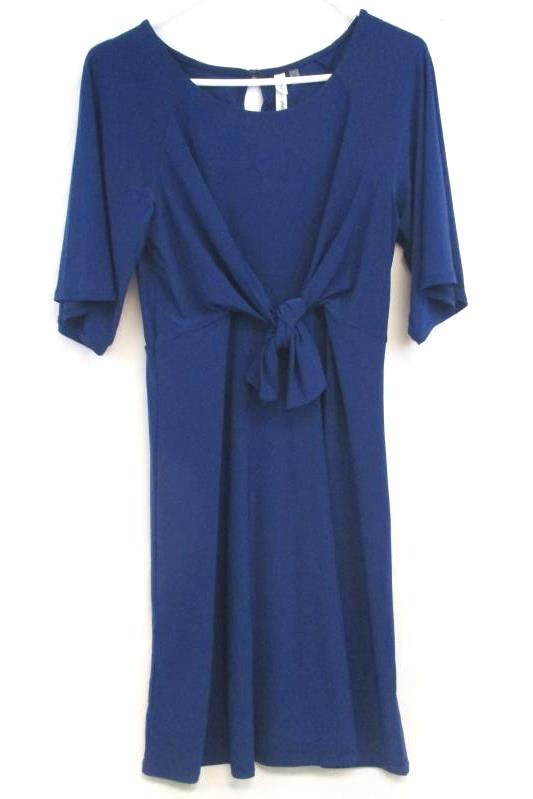 NY Collection Petite Women's Blue Tie Front Dress Career Stretch Sz PS With Tags