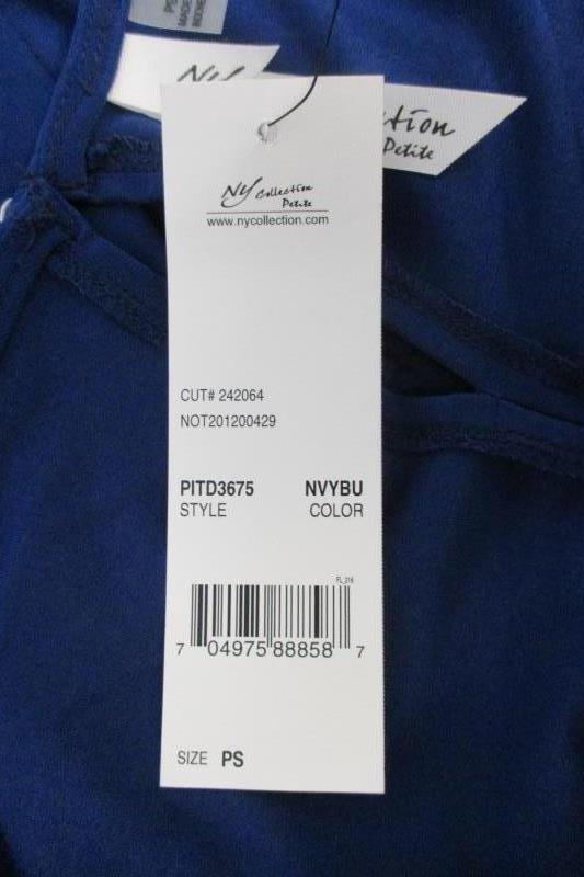 NY Collection Petite Women's Blue Tie Front Dress Career Stretch Sz PS With Tags
