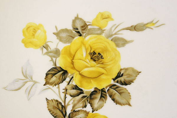 Decorative Plate Yellow Roses Cotillion by Japan Wall Deco Gold Trim