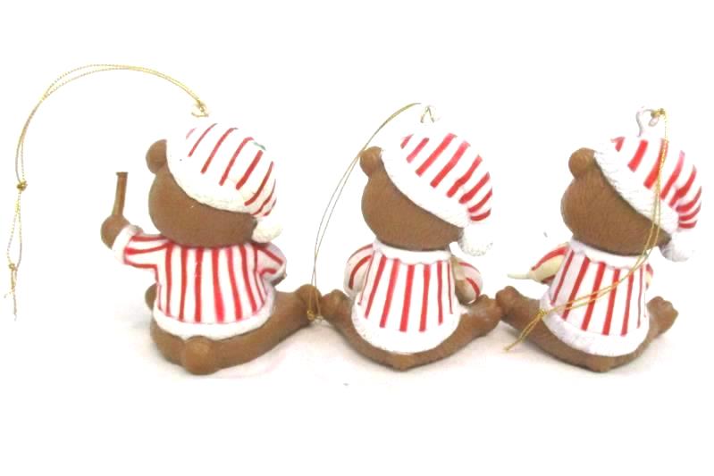 Lot of 3 Vintage Bear Ornaments Plastic White Red Striped Holiday Tree Decor