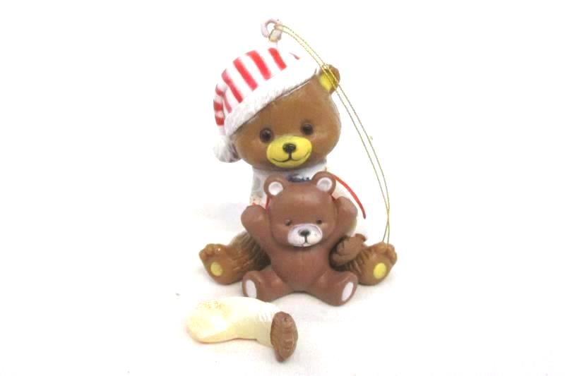 Lot of 3 Vintage Bear Ornaments Plastic White Red Striped Holiday Tree Decor