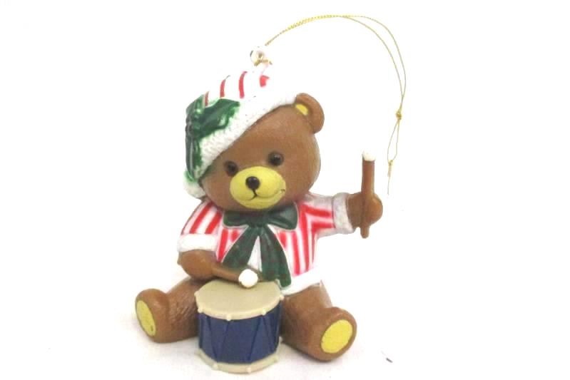 Lot of 3 Vintage Bear Ornaments Plastic White Red Striped Holiday Tree Decor