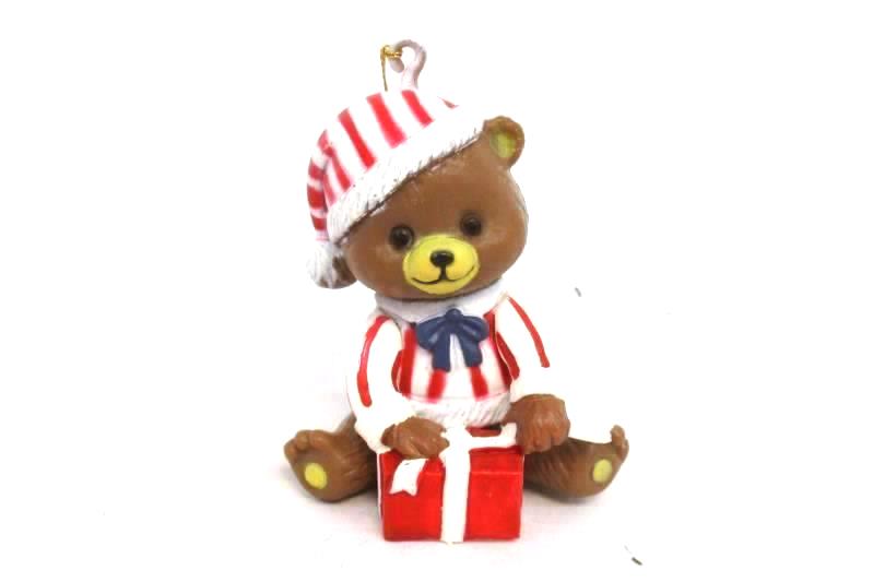 Lot of 3 Vintage Bear Ornaments Plastic White Red Striped Holiday Tree Decor