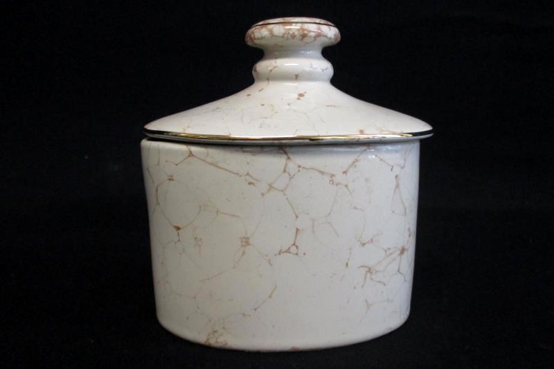 Springs Covered Jar Natural Porcelain Ivory Marbled Gold Trim Lidded Dish Taiwan