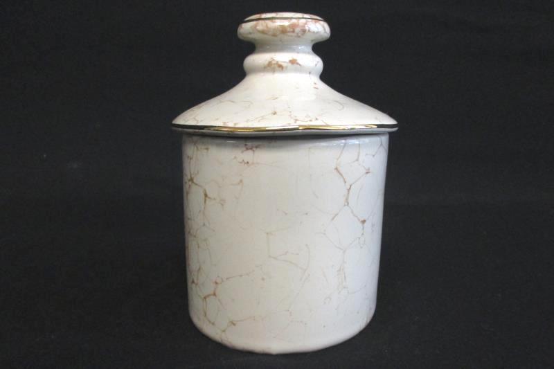 Springs Covered Jar Natural Porcelain Ivory Marbled Gold Trim Lidded Dish Taiwan