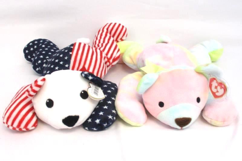 Lot of 2 TY Beanie Pillow Pals Bears 1998 Sherbet 1999 Sparkler Plush With Tags