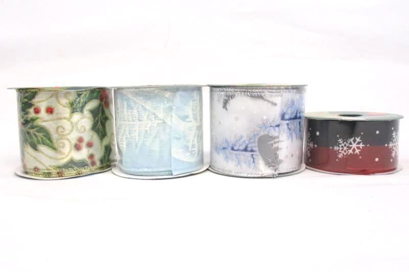 Lot of 4 Tis The Season Christmas Ribbon 4 Yards Rolls Snowflake Holly Sealed