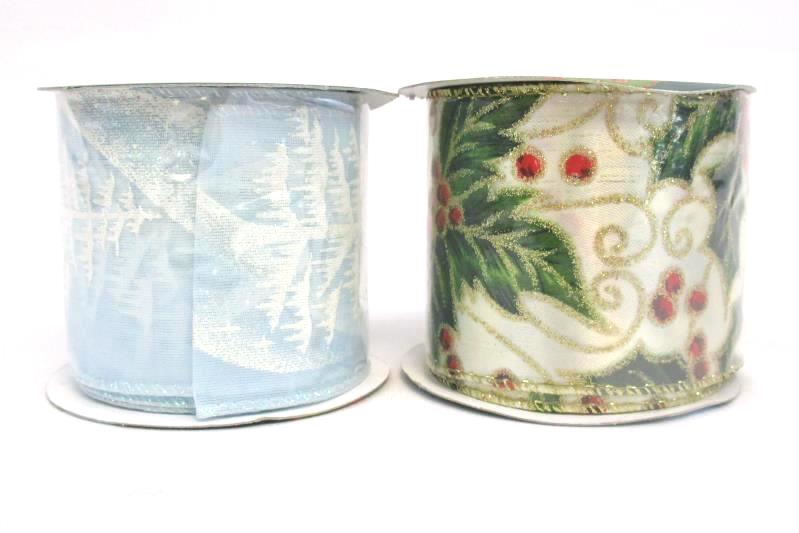 Lot of 4 Tis The Season Christmas Ribbon 4 Yards Rolls Snowflake Holly Sealed