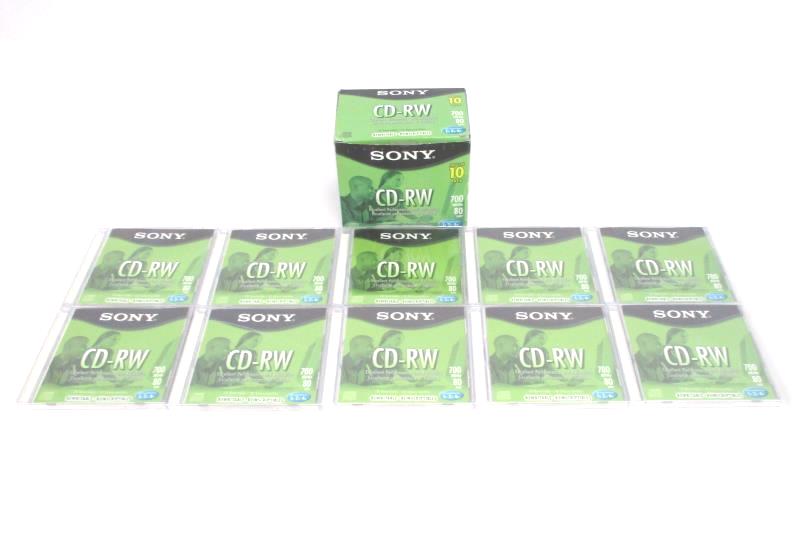 10 Pack of Sony CD-RW Discs 700MB 80Min 2004 Green Box