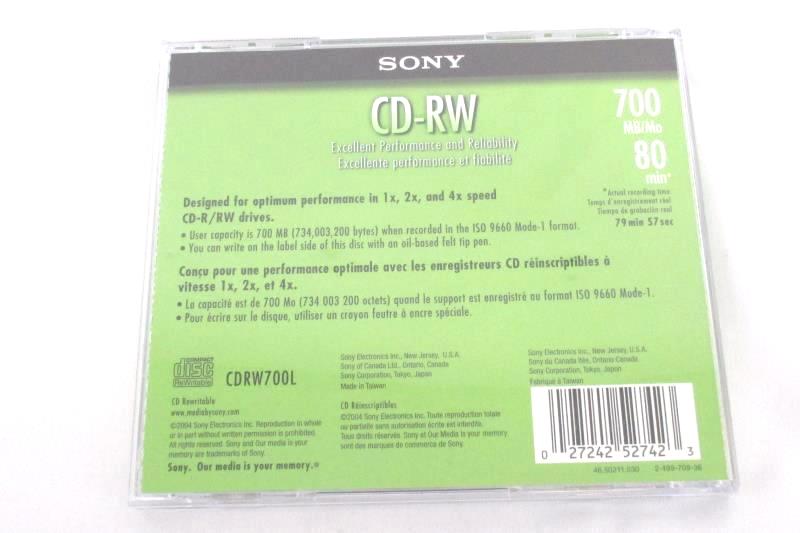 10 Pack of Sony CD-RW Discs 700MB 80Min 2004 Green Box