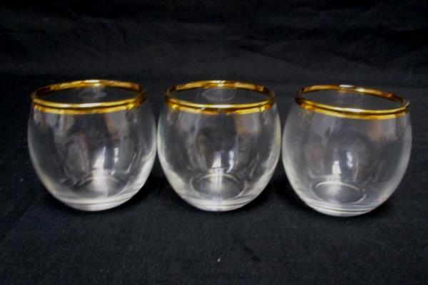 Lot Of Three 6oz Glasses Gold Rim 2.5" Tall Clear Shot Elegant