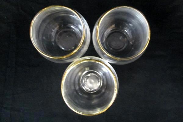 Lot Of Three 6oz Glasses Gold Rim 2.5" Tall Clear Shot Elegant