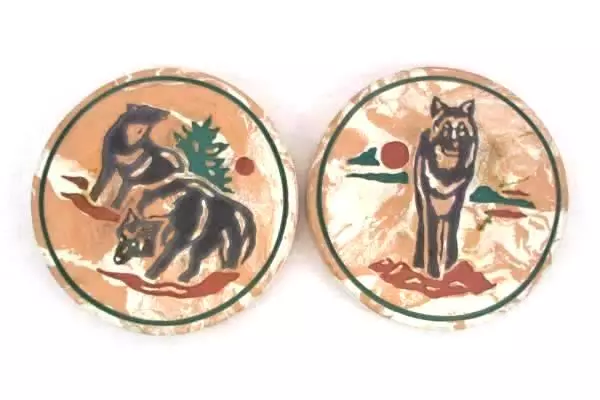 4 Ceramic Coasters Round Southwestern Pottery Wolves Wolf Coyote Cork Back