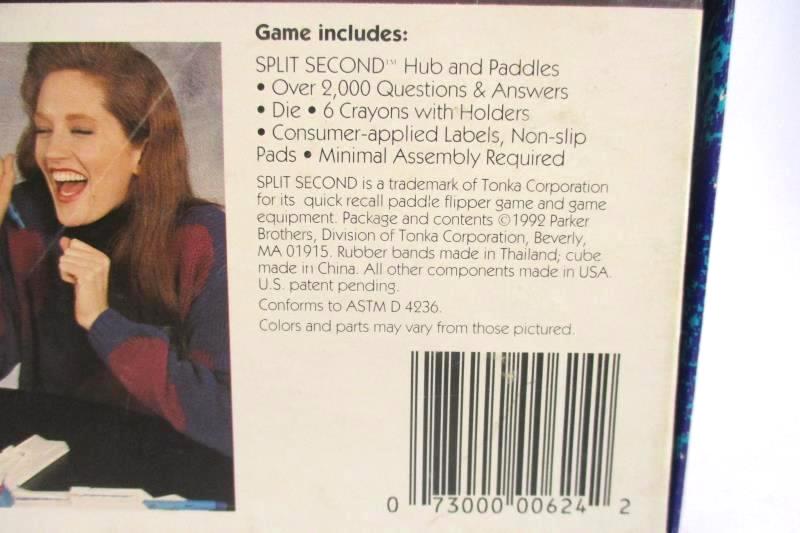 Split Second 1992 Parker Brothers Trivia Board Game Time Action Fast Questions