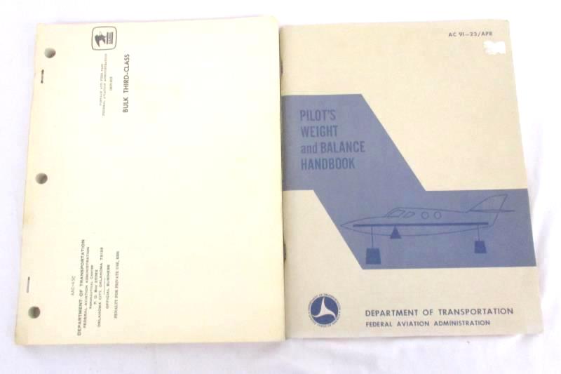 Lot of 2 Vtg Dept Of Transportation Handbooks Pilot's Weight Balance Exam O gram