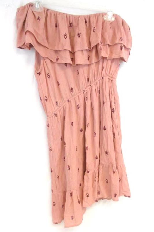 Mossimo Womens Tunic or Mini Dress One Shoulder Feather Print Pink Size M