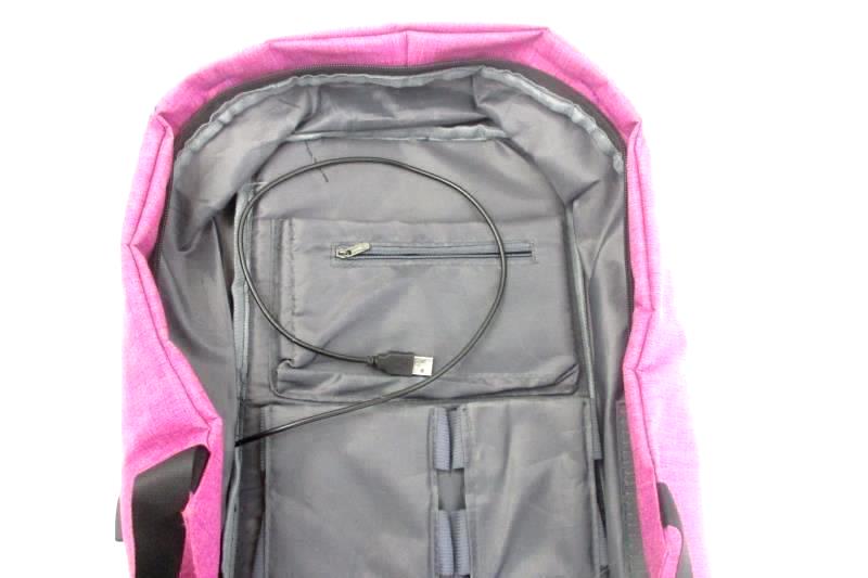 Anti Theft Backpack Travel School Business USB Charging Port Magenta Black