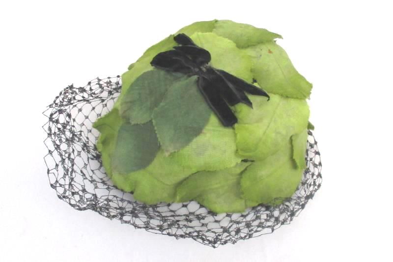 Vintage Women's Bird Cage Veil Headpiece Church Party Hat Green Leaf Design