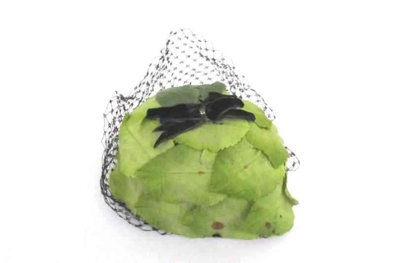 Vintage Women's Bird Cage Veil Headpiece Church Party Hat Green Leaf Design